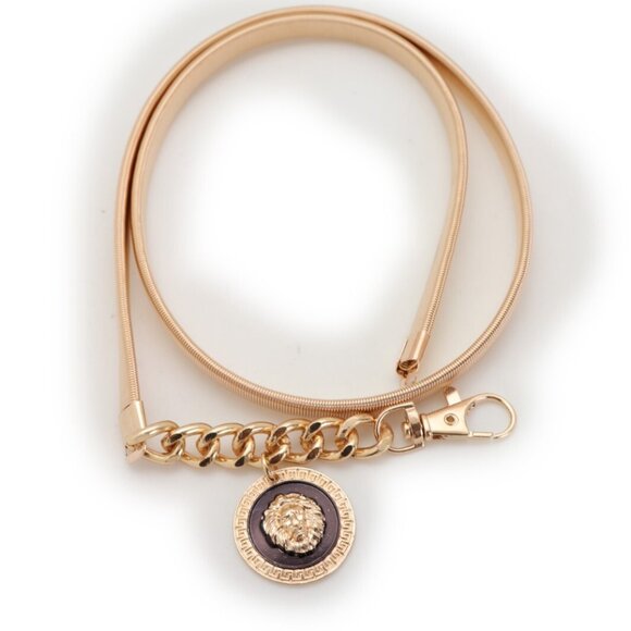 Women Gold Metal Stretch Waistband Belt Lion Head Coin Charm Medallion M L XL - Picture 7 of 16